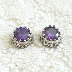 Purple Round Crown Cubic Zircon Stud Earrings